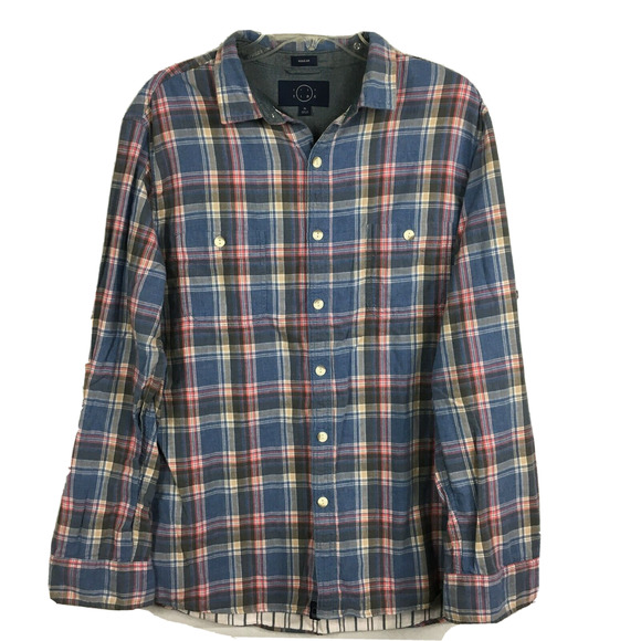 Even Tide Shirt Mens Sz XL Blue Gray Plaid Cotton Regular Fit‎ Button Up Pockets - Picture 1 of 9